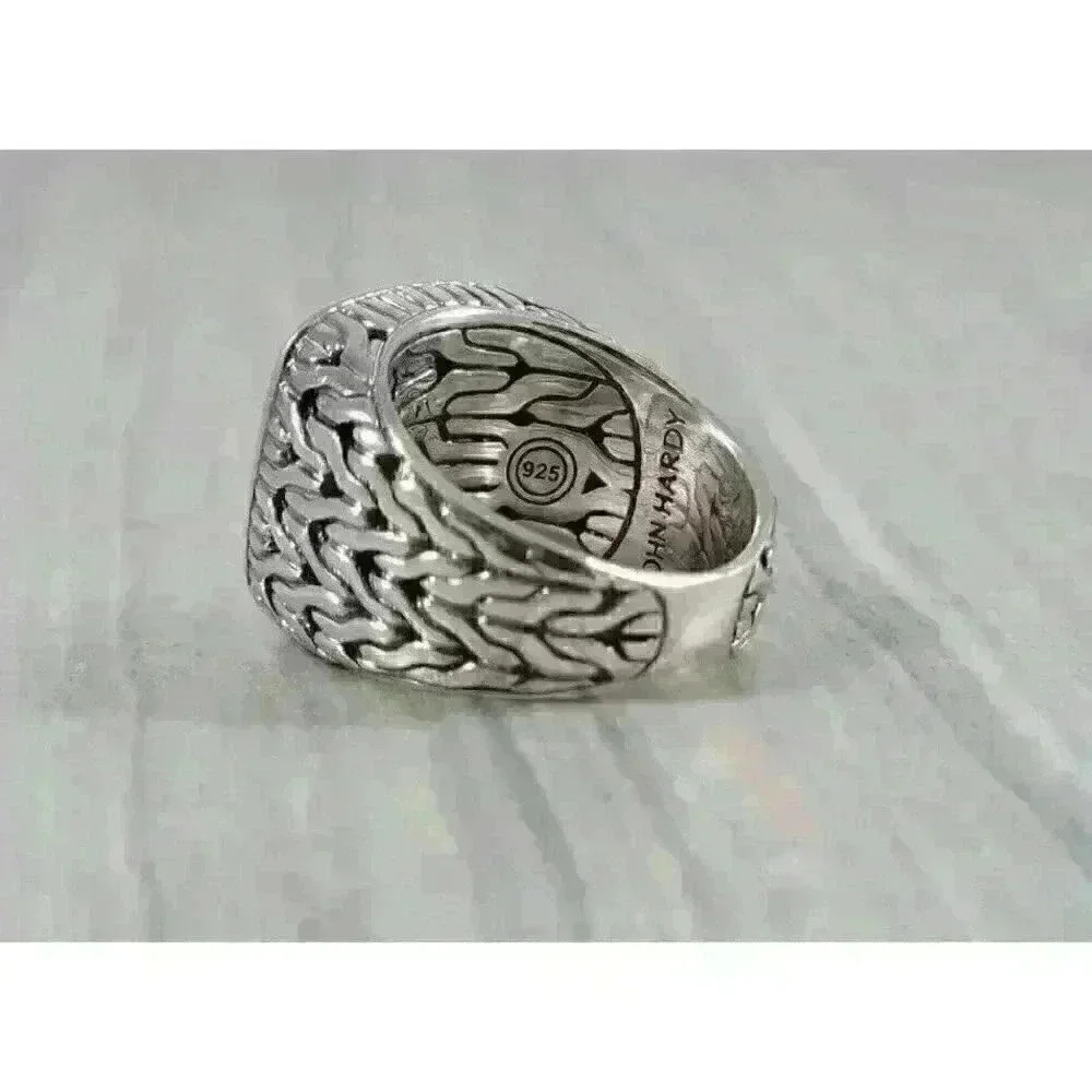 John Hardy Sterling Silver Classic Chain Signet Ring with Diamonds Size 8.75 - Picture 7 of 13